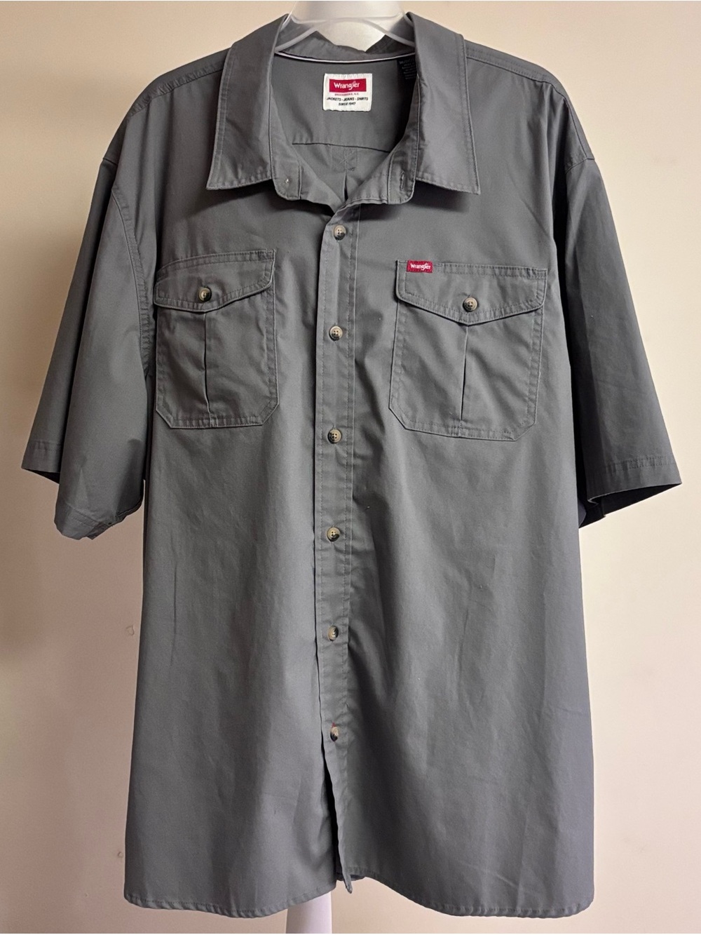 Wrangler Gray Flame-Resistant Button-Down Work Shirt Short Sleeve